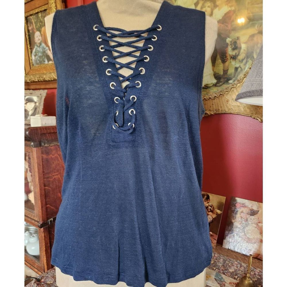 MISS ME Blue Lace Up Tank Top Size Medium